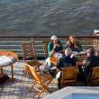 Late pizza lunch after all are on board the Odyssey.
