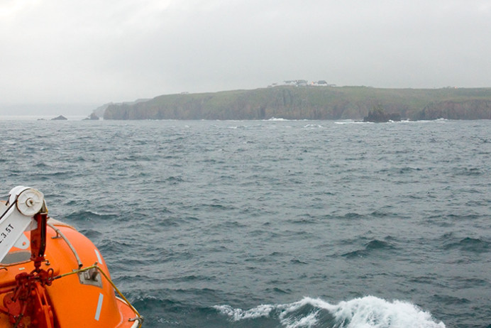 Land's End, Cornwall, with Harrisons' farm at far right (see the light?)